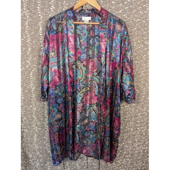 Vintage Inner‎ Most Floral Lounge Wrap Satin Robe Women's Medium - Picture 5 of 8